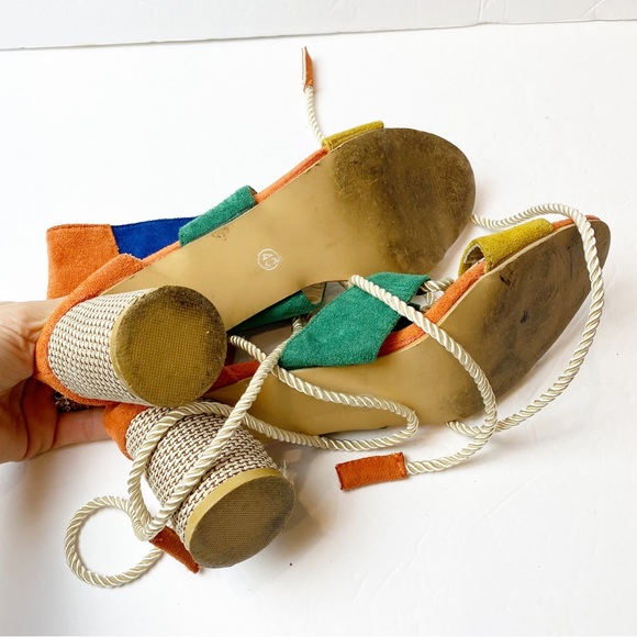 Fashion | Multi-Colored Rope Lace Up Round Heel Sandals in like new condition. - Picture 7 of 7